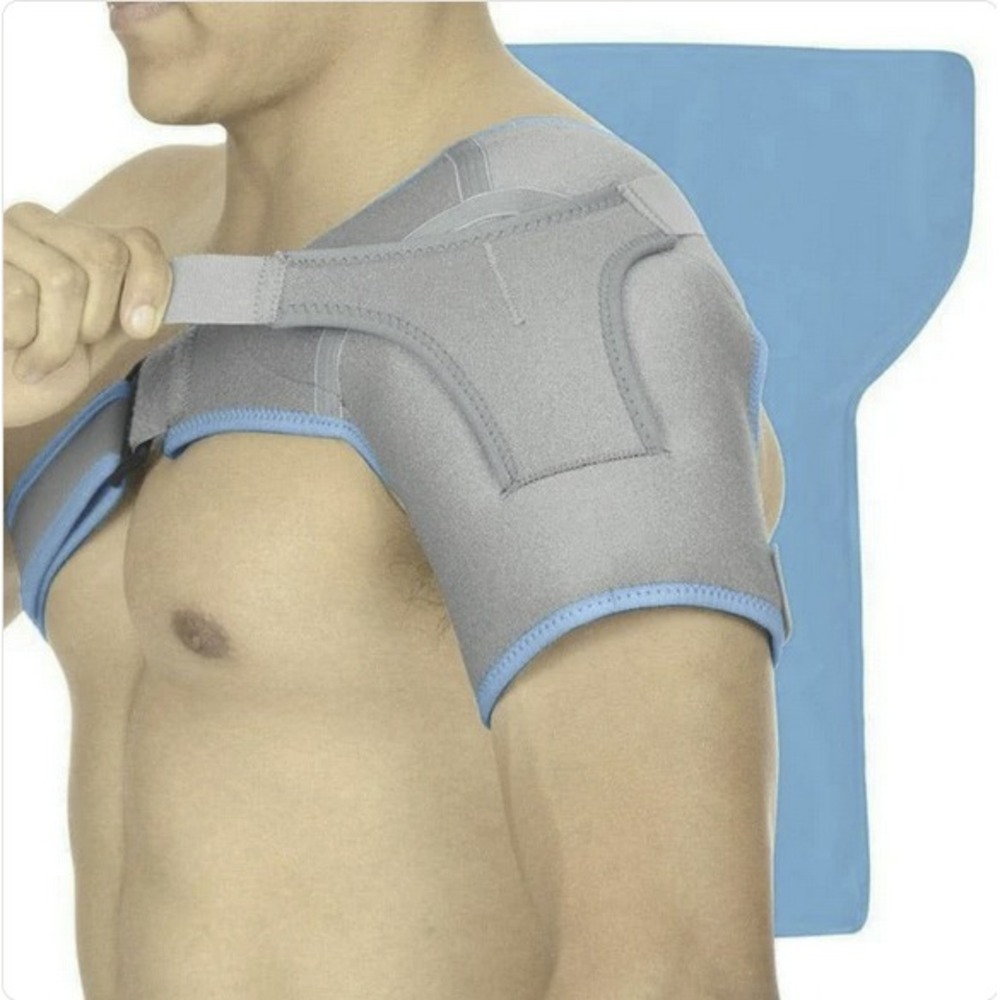 Vive Shoulder Brace Adjustable Compression Sleeve Rotator Cuff Support Gray Blue